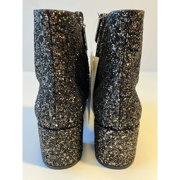 Saint Laurent Black Glitter Block Heel Ankle Booties, Sz 6.5 (US) 36.5 (EU) New - Picture 6 of 12